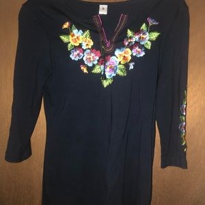 3/4 sleeves women embroidery t-shirt